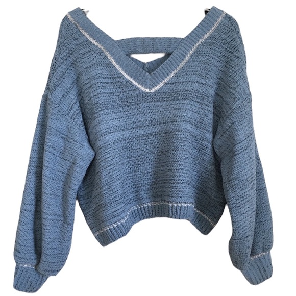 MM by MY MICHELLE Size L Knit Dolman Sleeve Pullover Sweater Lt. Blue White - Picture 2 of 8